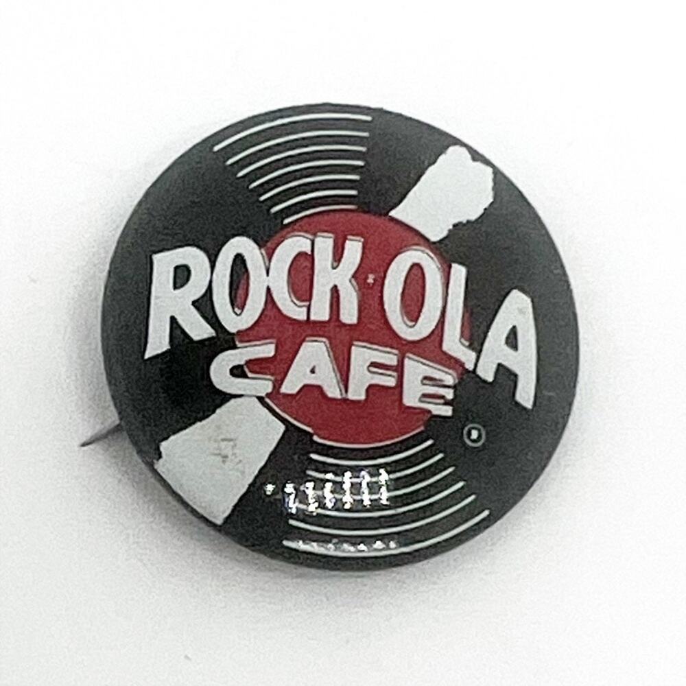 Vintage 90s Rock Ola Cafe Black, Red and White 1" Lapel Pin Button